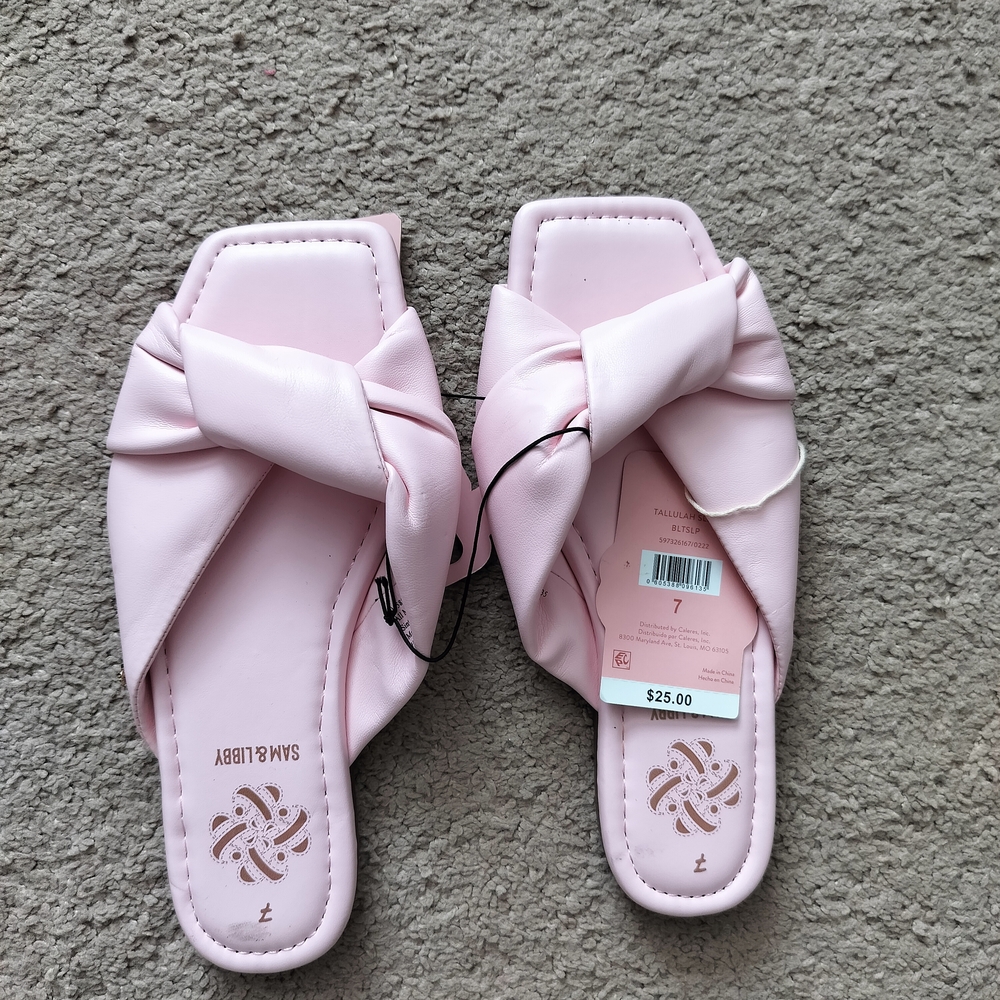 Sam And Libby Tallulah Light Pink Bow Slide Sandals Size 7 NWT